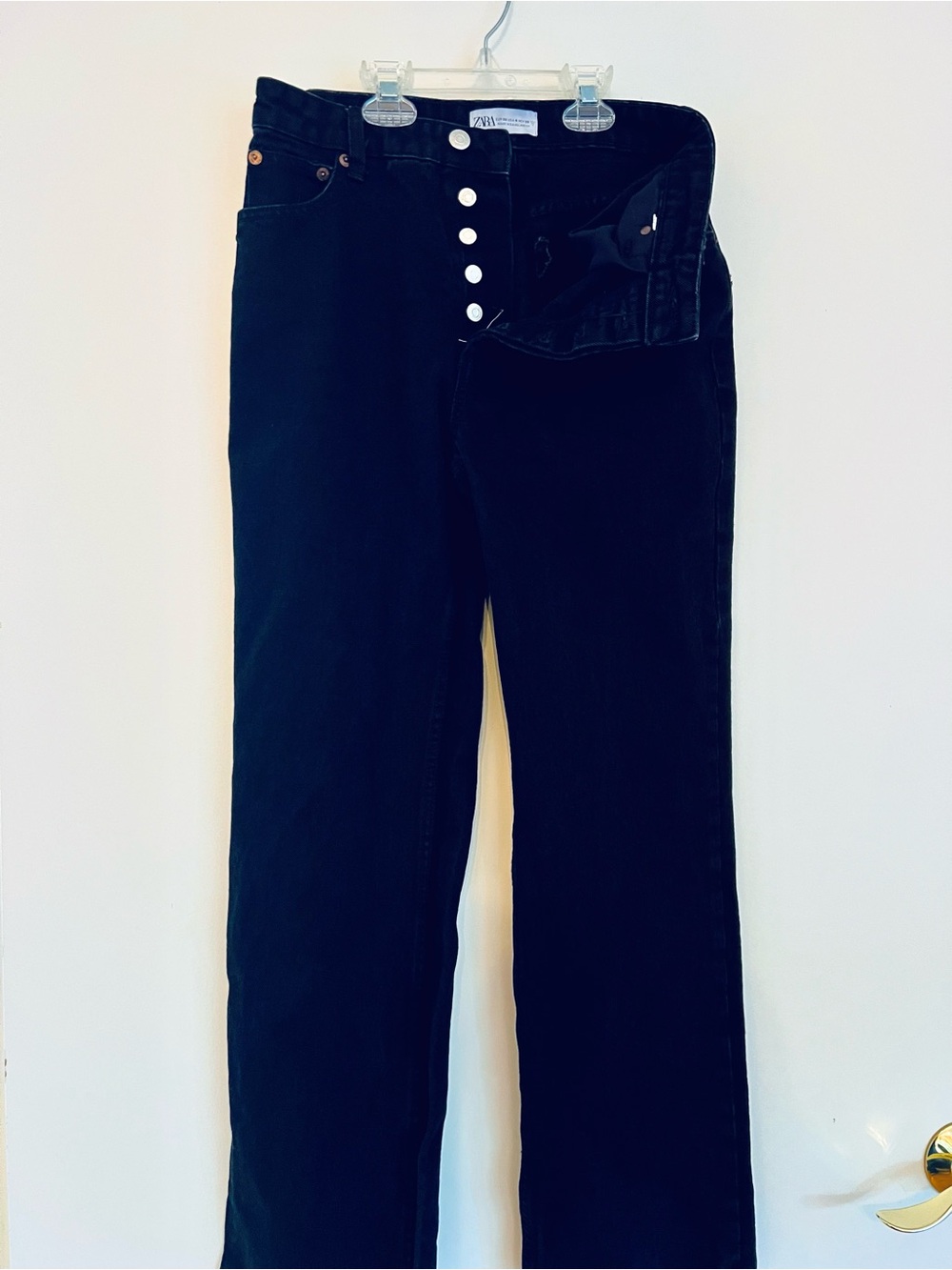 Zara women Straight Black Jeans with Button-Fly